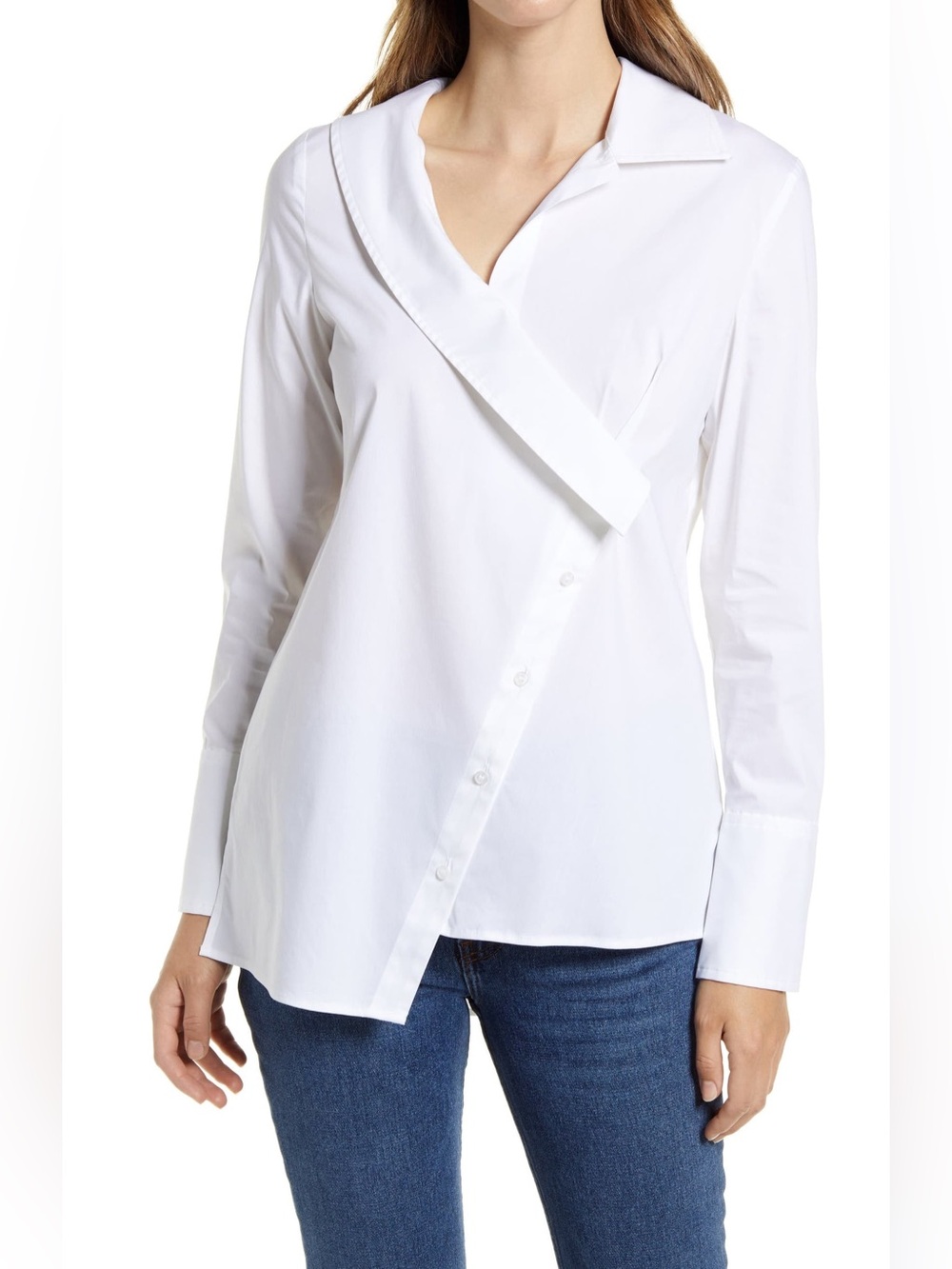 NWT Halogen White Asymmetric Wrap Poplin Blouse – Size S